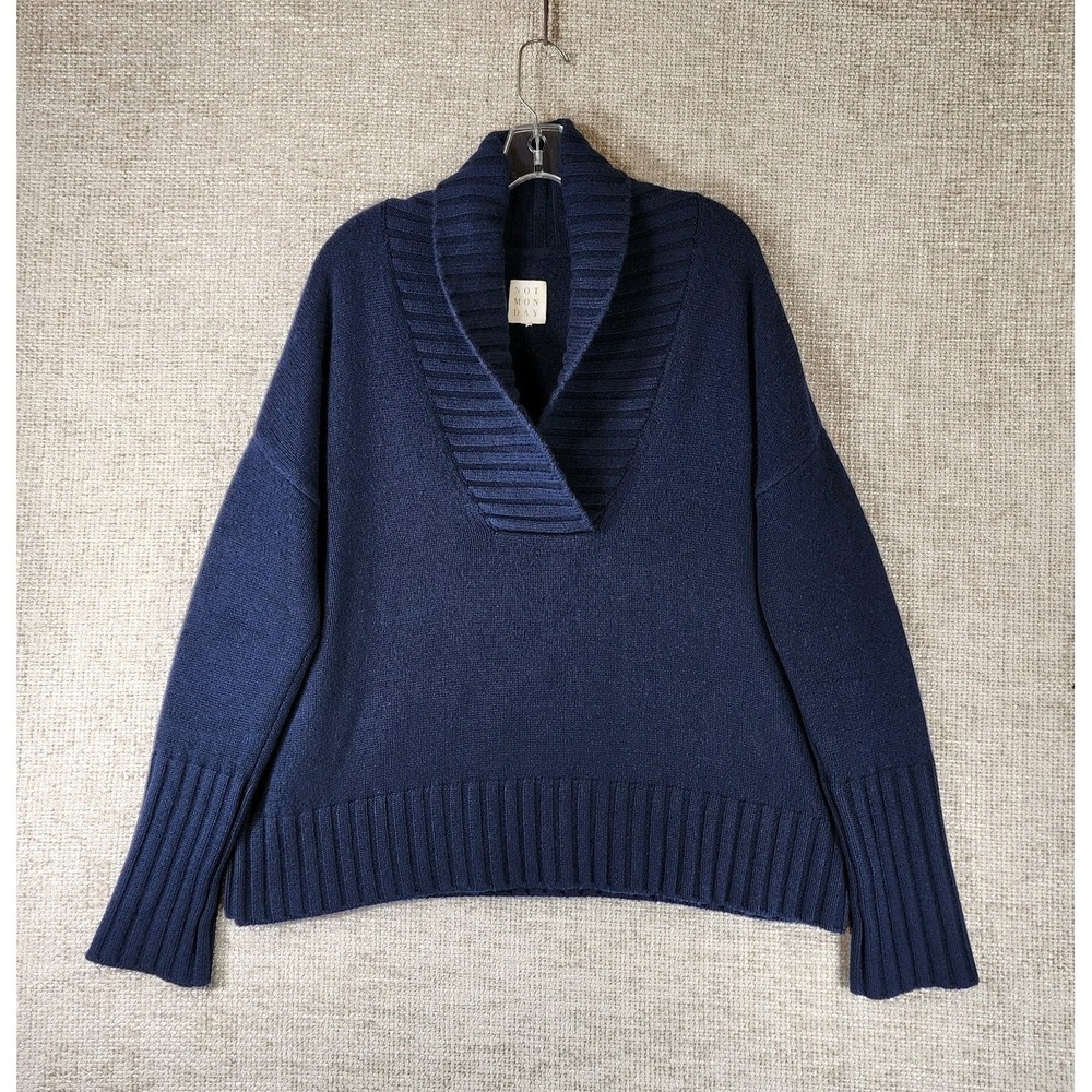 Not Monday Mia Shawl Collar Thick Cashmere Sweater Womens *XL Navy Chest 50"